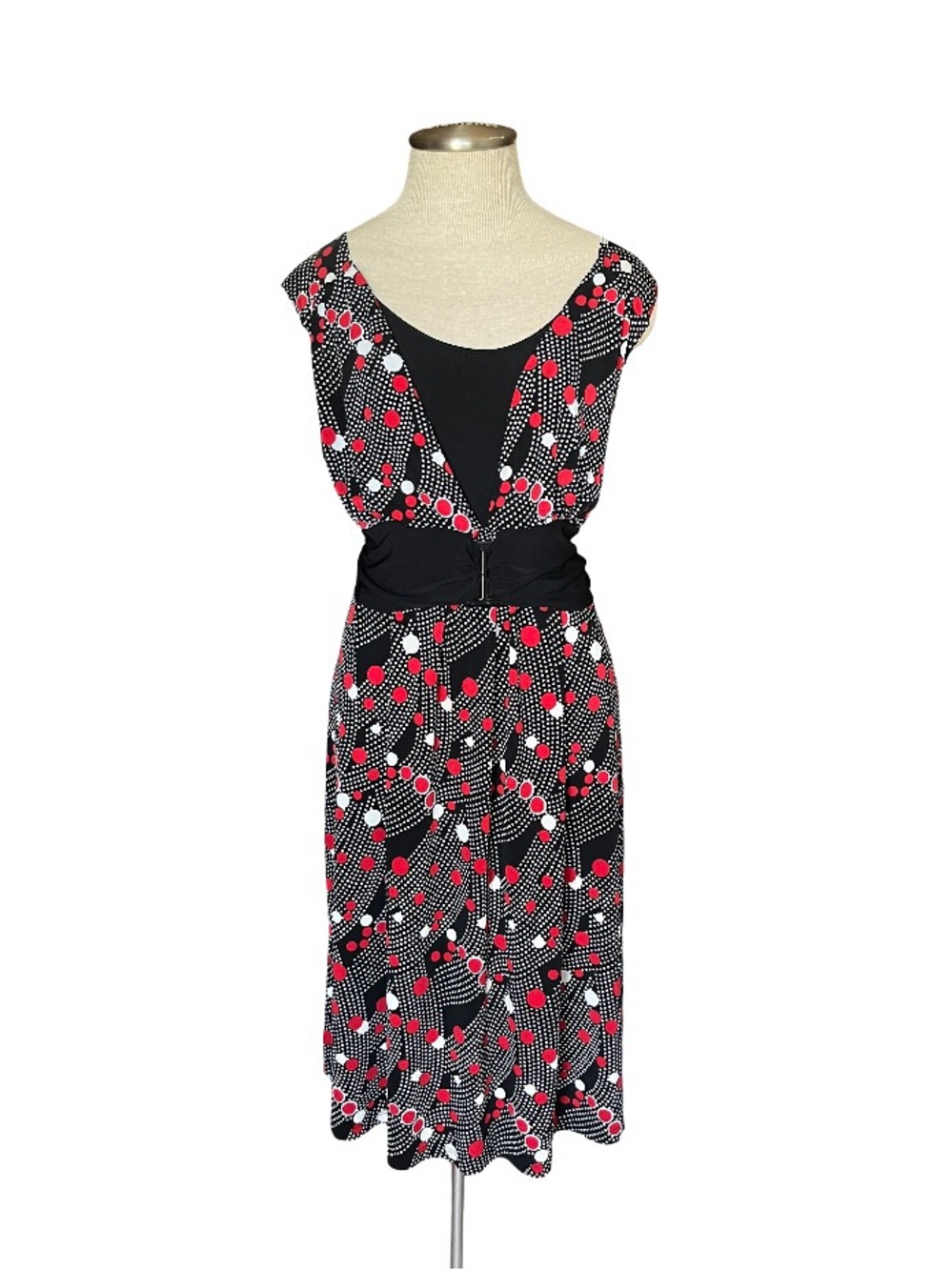 Y2K 2000s style Studio 1940 Black Red White Polka Dot Belted Dress XL